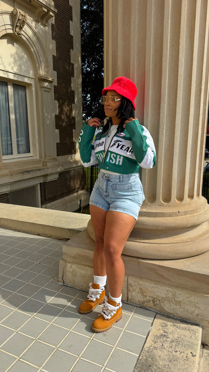 Green Crop Biker Jacket