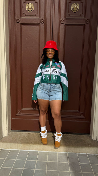 Green Crop Biker Jacket