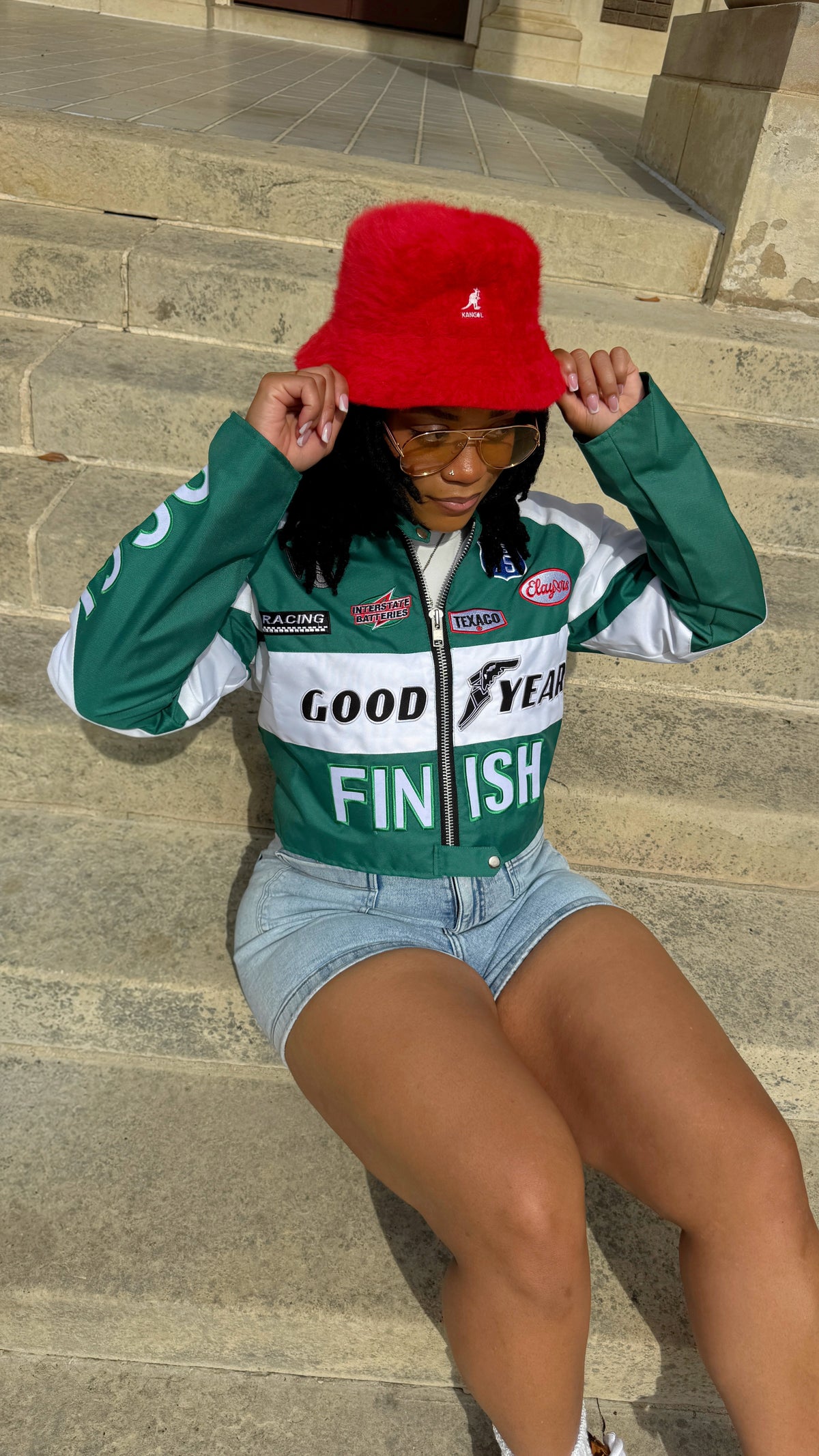 Green Crop Biker Jacket